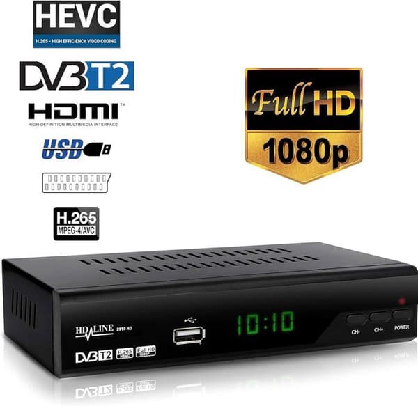 hd-line 2910 S DVB-T/T2 Dekoder TNT - Full HD [1920 x 1080] HDMI MPEG-4 AVC MPEG-2 MP 1080i 1080P