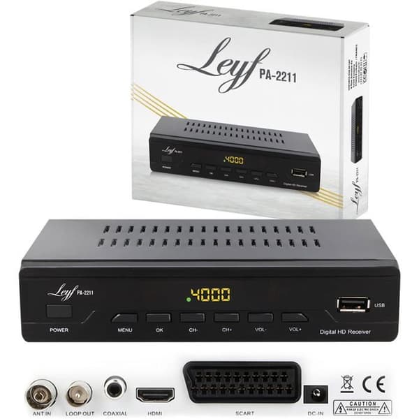 LEYF PA-2211 DVB-T2-mottagare, Full HD 1080p, Gratis kanaler, DVB T2, DVB-T-tuner