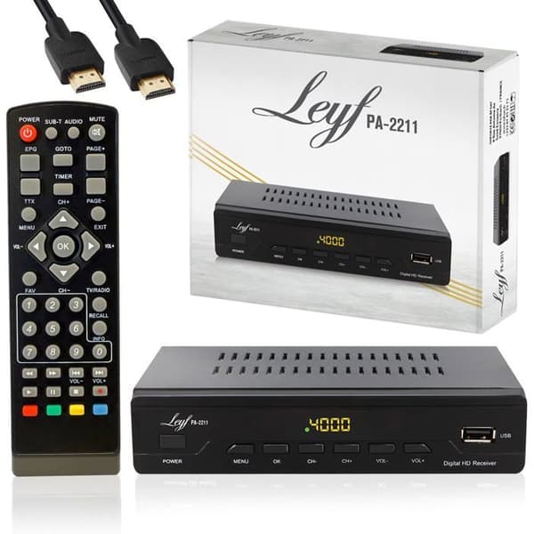 LEYF PA-2211 DVB-T2-mottagare, Full HD 1080p, Gratis kanaler, DVB T2, DVB-T-tuner