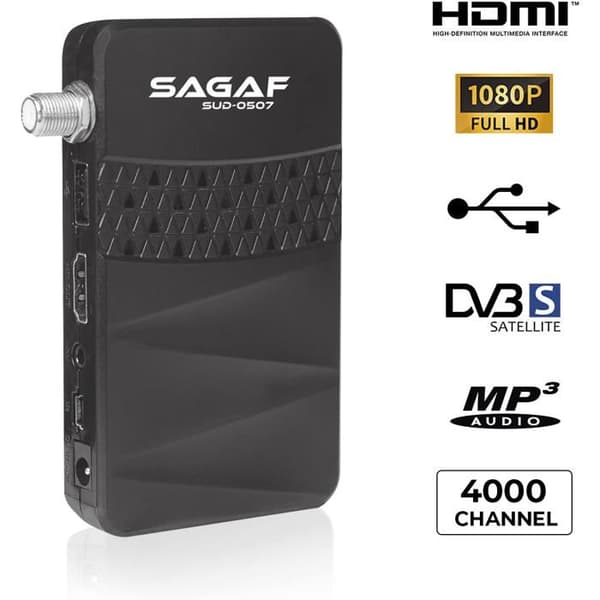 Sagaf SUD-0507 Mini Satellitmottagare - DVB-S2 - Full HD 1080p Digitalmottagare (HDTV, Scart, USB) Astra Hotbird Turksat