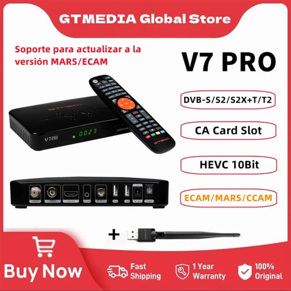 Satelliittivastaanotin, DVB-S/S2/S2X+T/T2, Monihuone, V7 PRO WiFi-yhteydellä, EU-pistokkeella