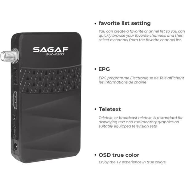 Leyf & Sagaf SUD-0507 Mini Satellitmottagare - DVB-S2 - Digitalmottagare Full HD 1080p HDTV, Scart, USB Astra Hotbird Turksat