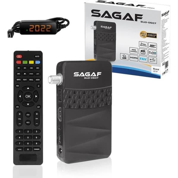 Leyf &amp; Sagaf SUD-0507 Mini Satellitmottagare - DVB-S2 - Digitalmottagare Full HD 1080p HDTV, Scart, USB Astra Hotbird Turksat