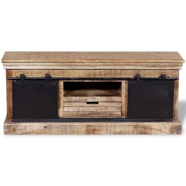 vidaXL tv-bord med 2 skydedøre i massivt mangotræ 110 x 30 x 45 cm