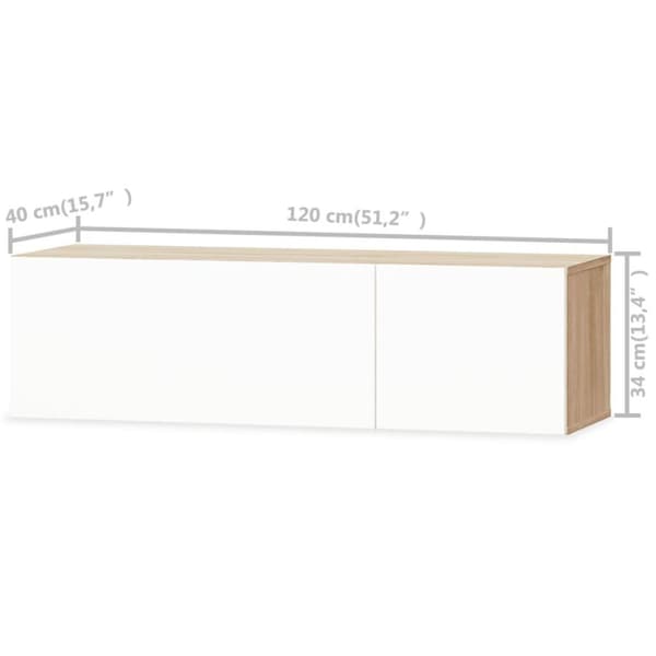 vidaXL tv-bord 120x40x34 cm konstrueret træ hvid højglans og egetræ