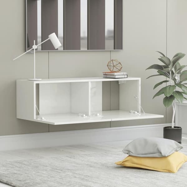 vidaXL TV-bänk vit högglans 100x30x30 cm konstruerat trä