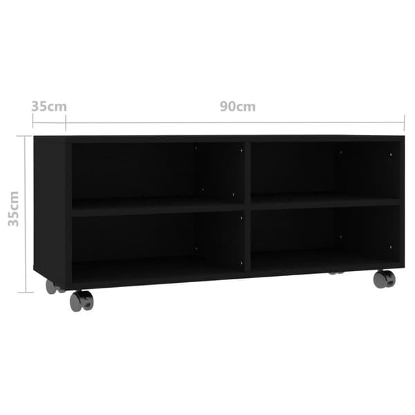 vidaXL TV-benk med hjul svart 90x35x35 cm sponplate