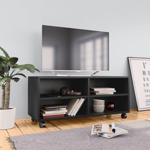 vidaXL TV-taso rullapyörillä musta 90x35x35 cm lastulevy