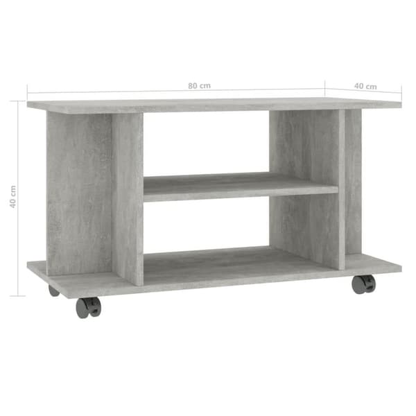 vidaXL TV-benk med hjul betonggrå 80x40x45 cm konstruert tre