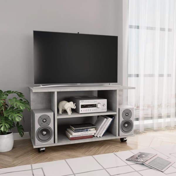 vidaXL TV-benk med hjul betonggrå 80x40x45 cm konstruert tre