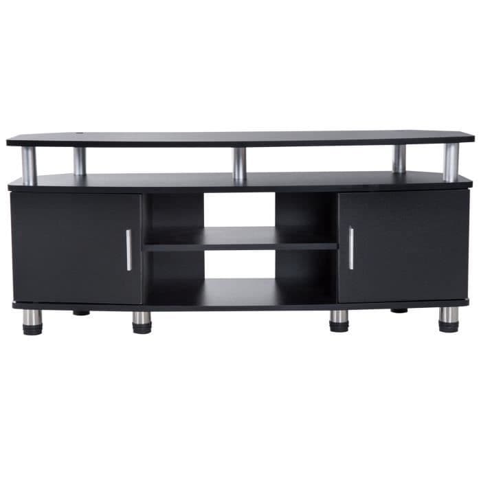 TV bänk moderna designmöbler Multi-storage: 2 stora centrala nisch dörrar fack hylla 120L x 40L x 52H cm svart krom