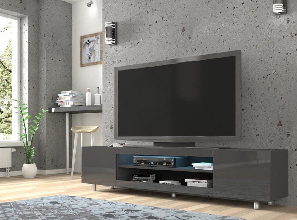 KATE TV-bänk 189x44x37 GRÅ MED LED