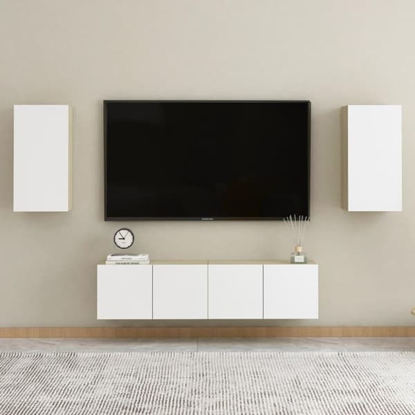 vidaXL tv-bord 30,5x30x60 cm konstrueret træ hvid og sonoma-eg