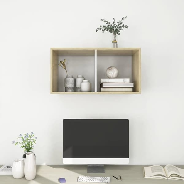 vidaXL Vegghengt TV-benk sonoma eik og hvit 37x37x72 cm konstruert tre