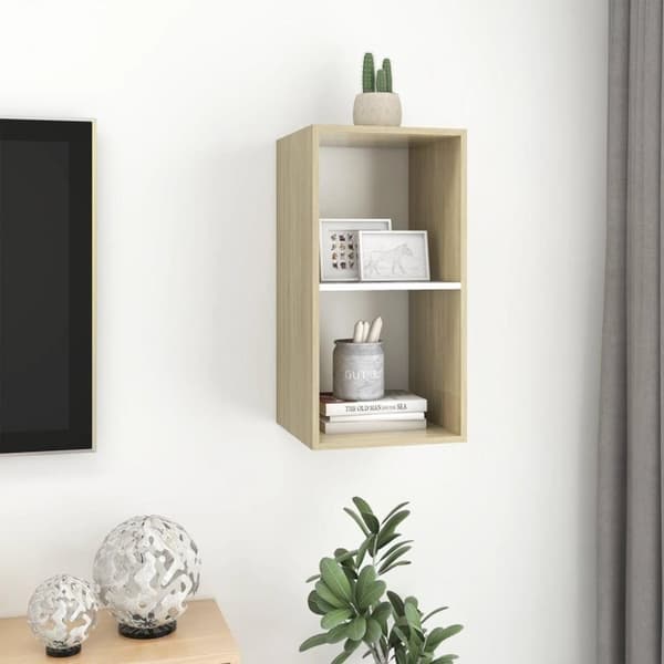 vidaXL Vegghengt TV-benk sonoma eik og hvit 37x37x72 cm konstruert tre