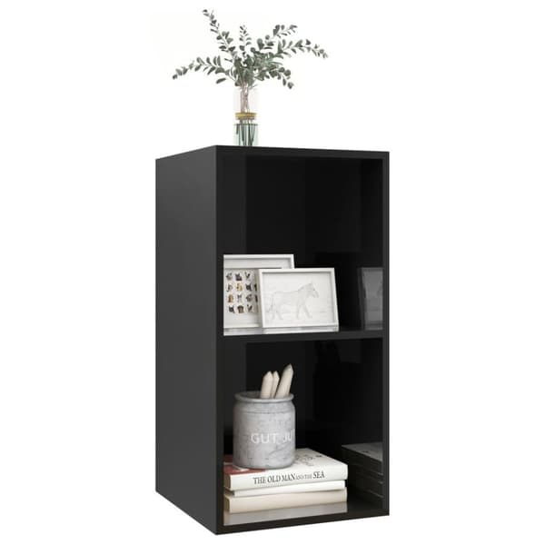 vidaXL væghængt tv-bord 37x37x72 cm konstrueret træ sort højglans