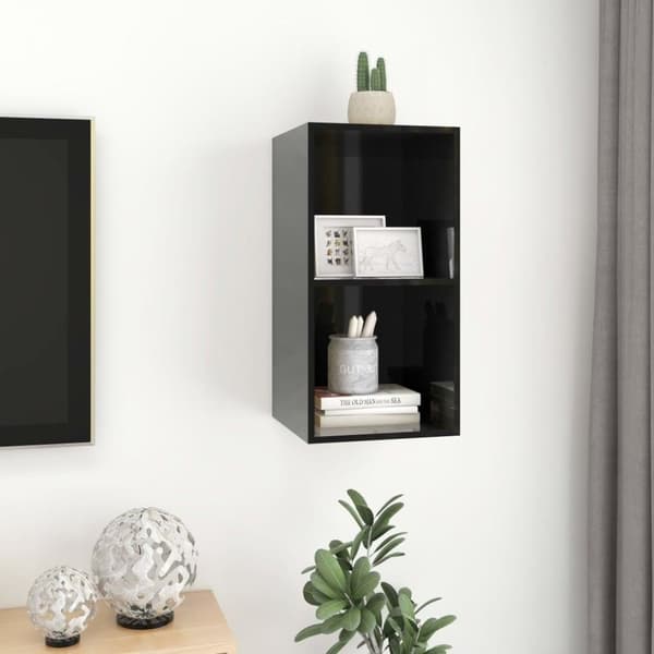 vidaXL væghængt tv-bord 37x37x72 cm konstrueret træ sort højglans