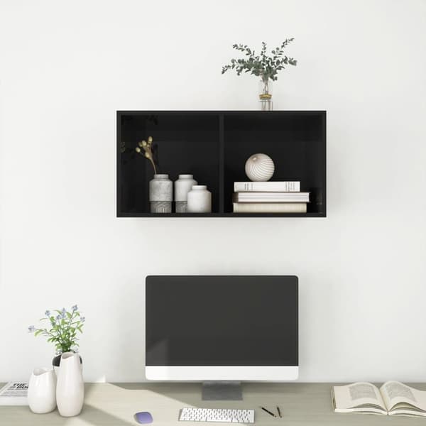 vidaXL væghængt tv-bord 37x37x72 cm konstrueret træ sort højglans