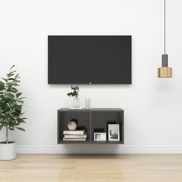 vidaXL Seinäkiinnitettävä TV-taso harmaa 37x37x72 cm tekninen puu