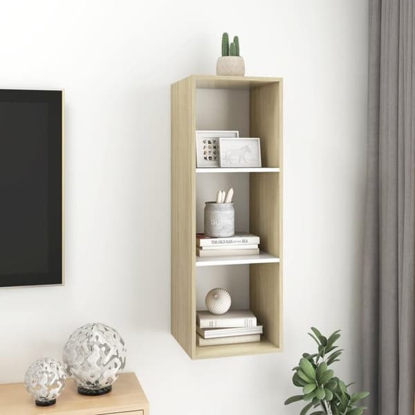 vidaXL væghængt tv-skab 37x37x107 cm konstrueret træ sonoma-eg og hvid