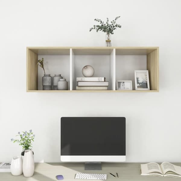 vidaXL væghængt tv-skab 37x37x107 cm konstrueret træ sonoma-eg og hvid