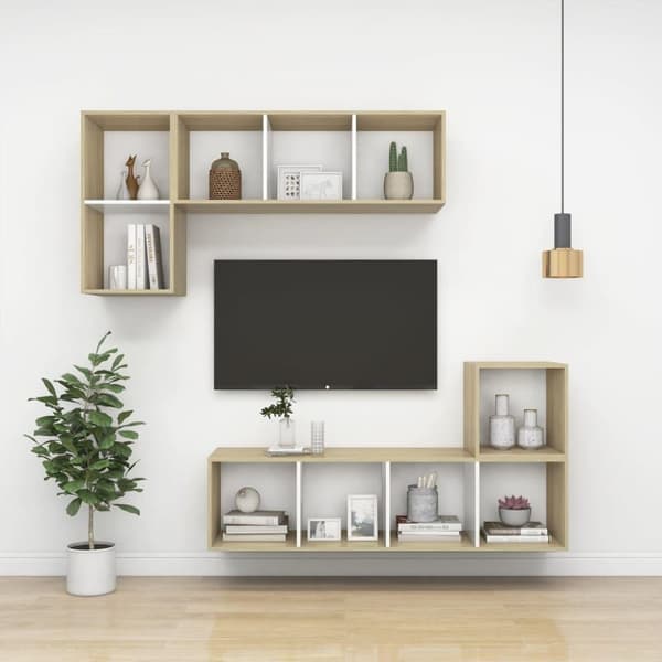 vidaXL væghængt tv-skab 37x37x107 cm konstrueret træ sonoma-eg og hvid