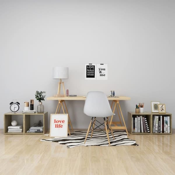 vidaXL TV-bänk 4 st vit och sonoma-ek 37x35x37 cm spånskiva