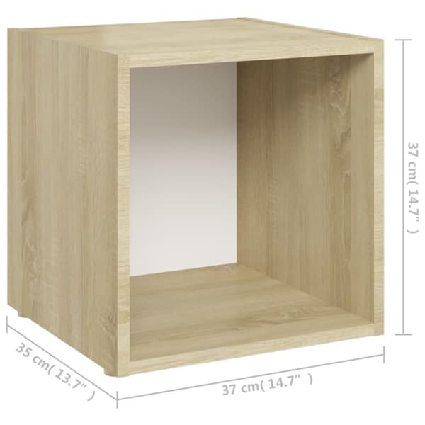 vidaXL TV-bänk 4 st vit och sonoma-ek 37x35x37 cm spånskiva