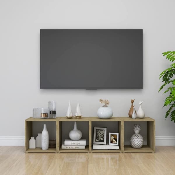 vidaXL TV-bänk 4 st vit och sonoma-ek 37x35x37 cm spånskiva