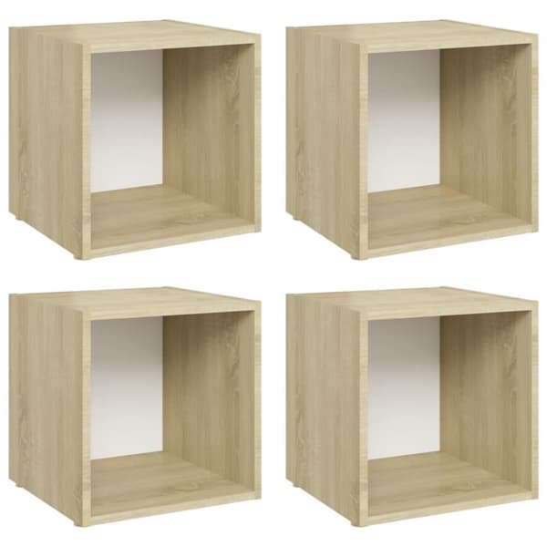 vidaXL TV-bänk 4 st vit och sonoma-ek 37x35x37 cm spånskiva