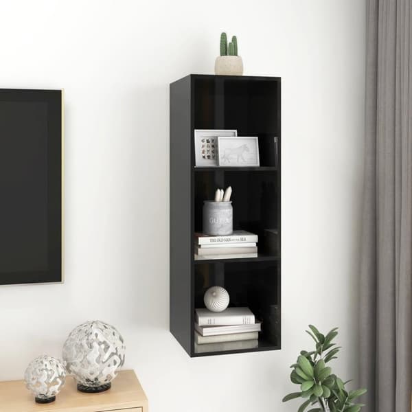 vidaXL Vegghengt TV-benk høyglans svart 37x37x107 cm konstruert tre