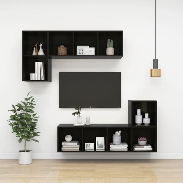 vidaXL Vegghengt TV-benk høyglans svart 37x37x107 cm konstruert tre