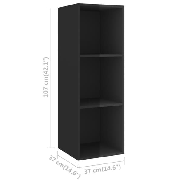 vidaXL Vegghengt TV-benk høyglans svart 37x37x107 cm konstruert tre