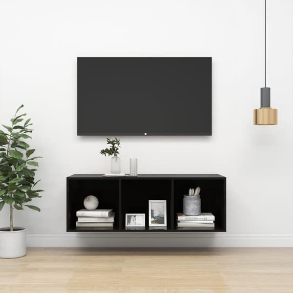 vidaXL Vegghengt TV-benk høyglans svart 37x37x107 cm konstruert tre