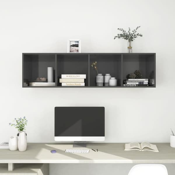 vidaXL væghængt tv-skab 37x37x142,5 cm konstrueret træ grå højglans