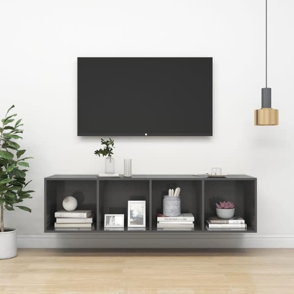 vidaXL væghængt tv-skab 37x37x142,5 cm konstrueret træ grå højglans