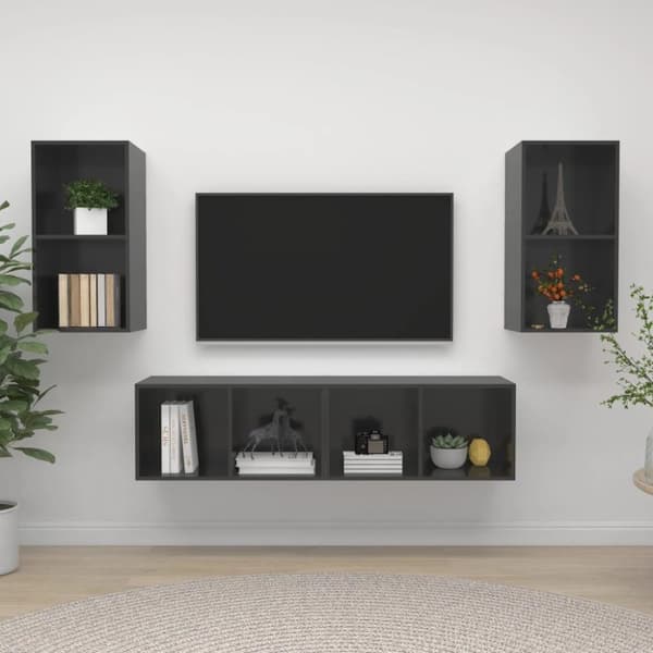 vidaXL væghængte tv-skabe 4 stk. spånplade grå højglans
