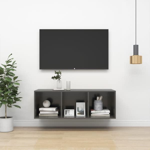 vidaXL væghængt tv-skab 37x37x107 cm konstrueret træ grå højglans
