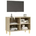 Miniatyrbild 3 av 9: vidaXL TV-bänk med massiva ben sonoma-ek 69,5x30x50 cm