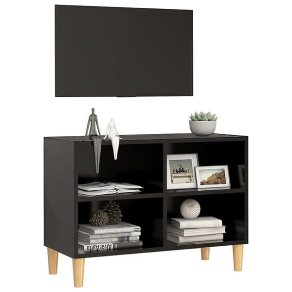vidaXL TV-benk med ben i heltre svart 69,5x30x50 cm