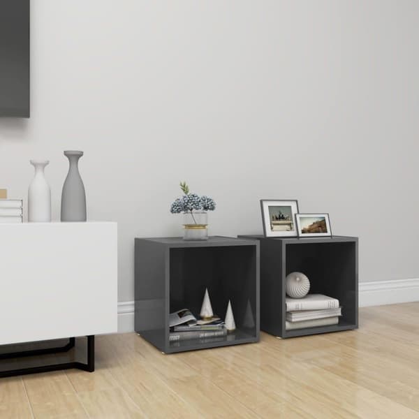 vidaXL TV-tasot 2 kpl korkeakiilto harmaa 37x35x37 cm lastulevy