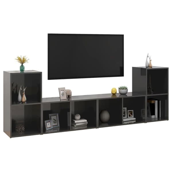 vidaXL TV-tasot 4 kpl korkeakiilto harmaa 72x35x36,5 cm lastulevy