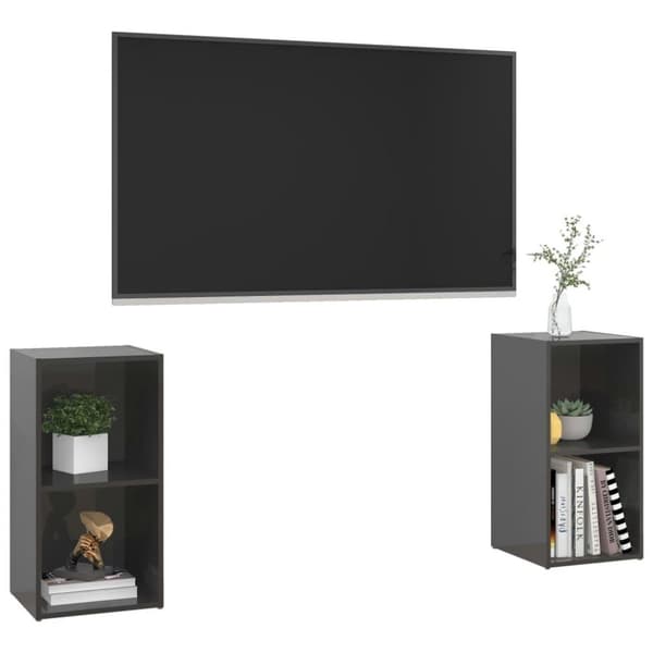 vidaXL TV-skåp 2 st grå högglans 72x35x36,5 cm spånskiva