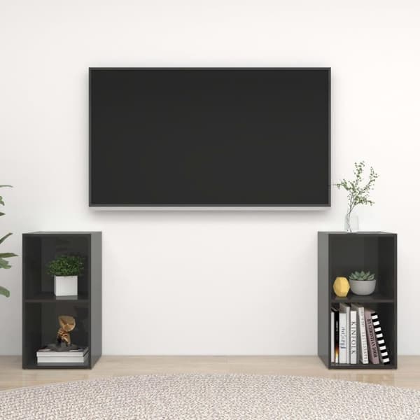 vidaXL TV-skåp 2 st grå högglans 72x35x36,5 cm spånskiva
