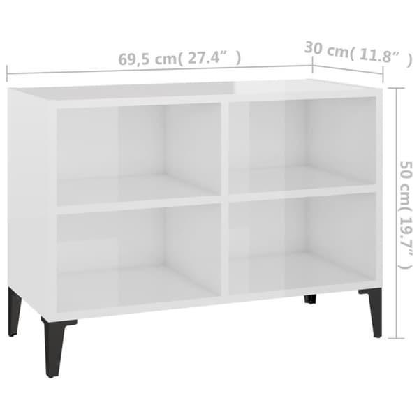 vidaXL TV-benk med metallben høyglans hvit 69,5x30x50 cm