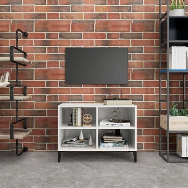 vidaXL TV-benk med metallben høyglans hvit 69,5x30x50 cm