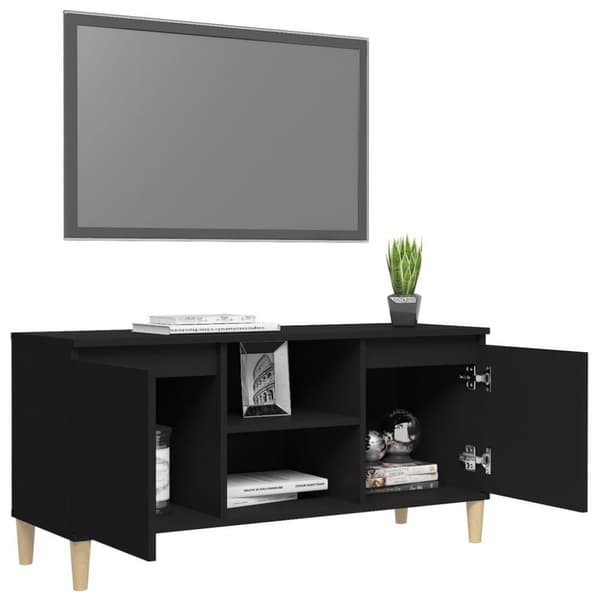 vidaXL TV-benk med ben i heltre svart 103,5x35x50 cm