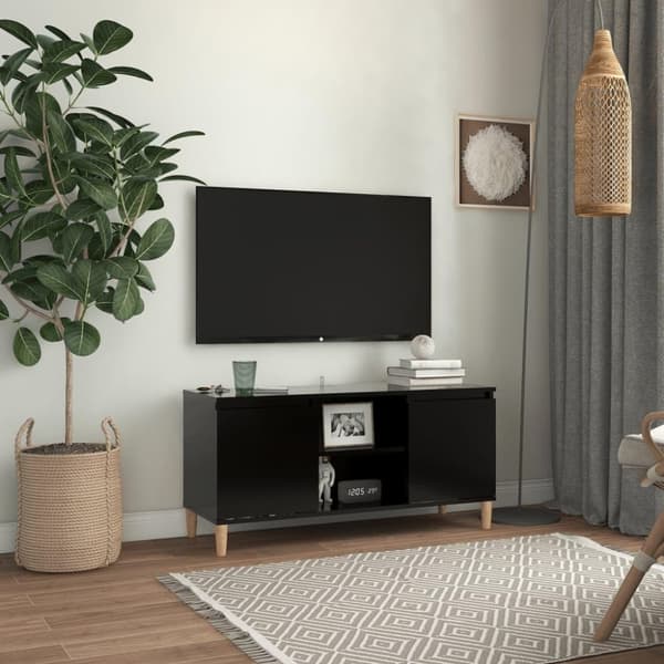 vidaXL TV-benk med ben i heltre svart 103,5x35x50 cm