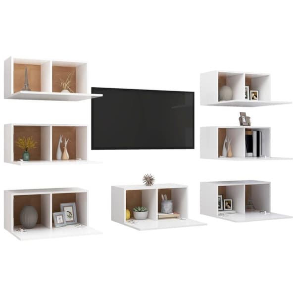 vidaXL TV-benker 7 stk hvit 30,5x30x60 cm sponplate