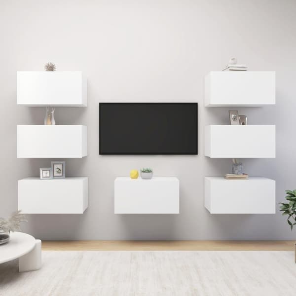 vidaXL TV-benker 7 stk hvit 30,5x30x60 cm sponplate